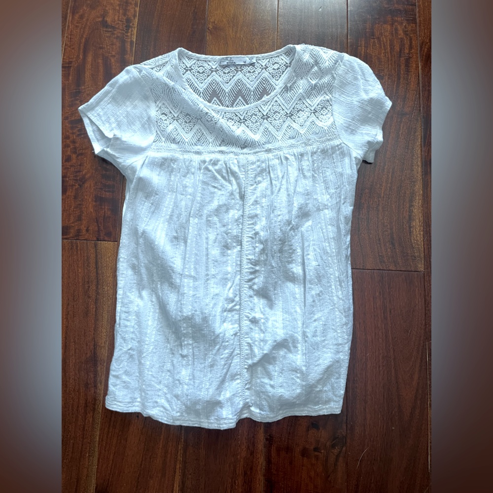 Prana white with lace detail cotton shirt